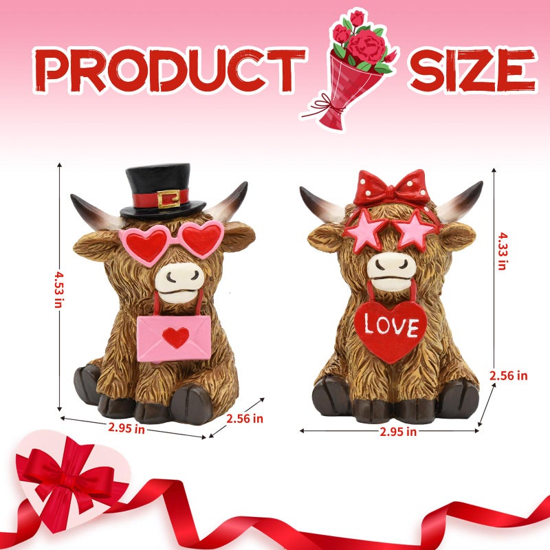 nuvagiki Valentine's Day Highland Cow Decor, Valentine's Day Love Heart Highland Cow Figurines, Valentines Farmhouse Table Kitchen Tiered Tray Decorations for Home, Romantic Gifts Valentines - Image 3
