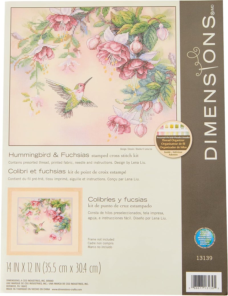 Dimensions Hummingbird & Fuchsias Stamped Cross Stitch Kit, 14'' x 12'' - Image 1