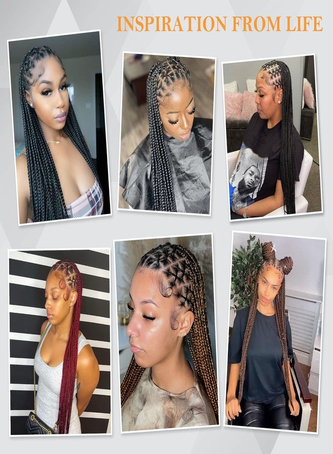 Alebery 36" Full Lace Criss Cross Knotless Box Braided Wigs for Black Women Knotless Box Braids Lace Front Wig with Baby Hair Lightweight Synthetic Black Cornrow Braided Wigs (1B) - Image 5