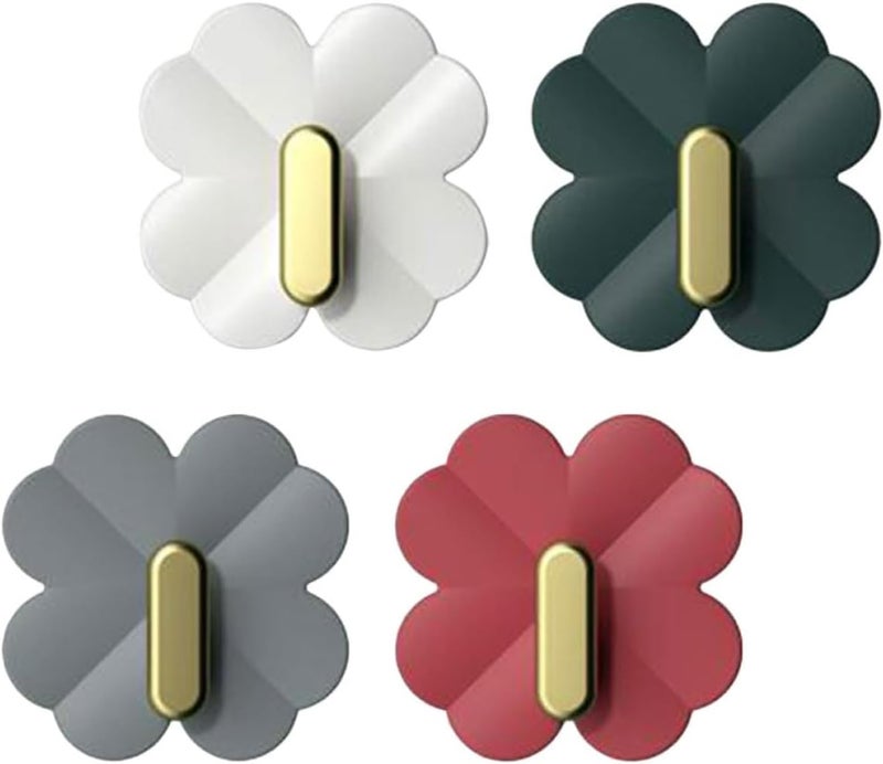 Healifty 4pcs Clover-Shaped Adhesive Wall Hooks Multi-Color Plastic Key Hooks for Bathroom Towel Hanging Nursery Decor Without Drilling - Image 1