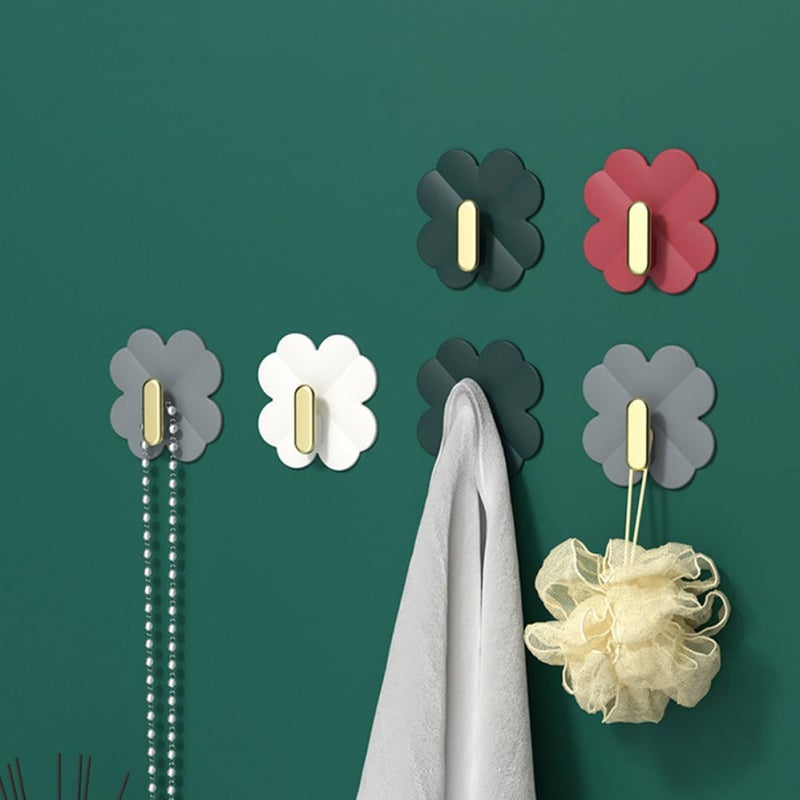 Healifty 4pcs Clover-Shaped Adhesive Wall Hooks Multi-Color Plastic Key Hooks for Bathroom Towel Hanging Nursery Decor Without Drilling - Image 4