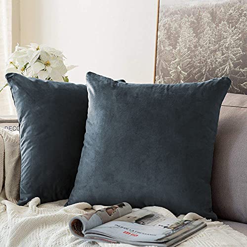 Khooti Velvet Cushion Cover, 28X28 Inches | Dark Grey | Pack of 3 | Solid Plain Soft & Smooth, Decorative Cushion Covers for Living Room, Bedroom, Couches, Chairs, Sofas, Beds & Home Decor - Image 1