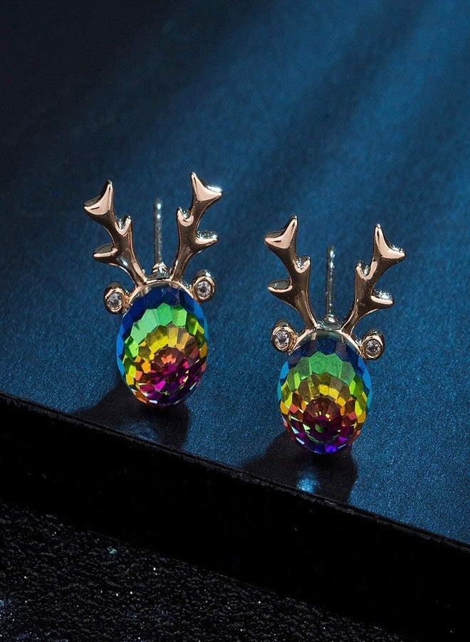EVEVIC Christmas Earrings for Women Reindeer Earrings Austrian Crystal Stud Earrings Hypoallergenic Christmas Jewelry Holiday Jewelry Gift (Rainbow) - Image 3