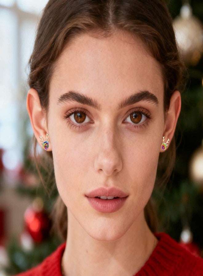 EVEVIC Christmas Earrings for Women Reindeer Earrings Austrian Crystal Stud Earrings Hypoallergenic Christmas Jewelry Holiday Jewelry Gift (Rainbow) - Image 2