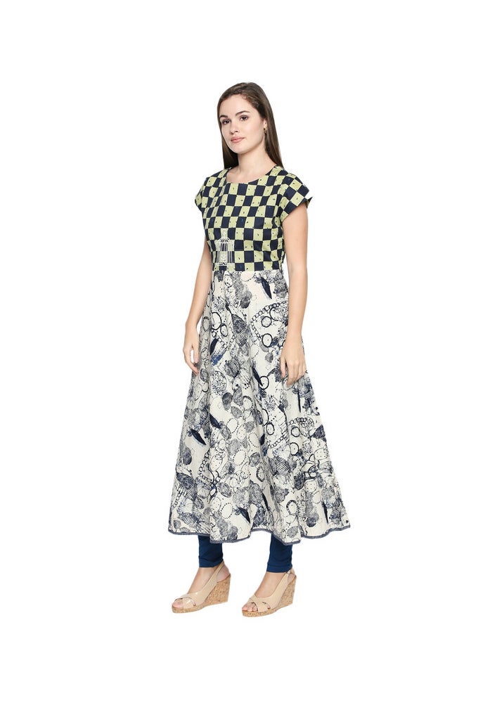 ARCHATTIRE كورتى قطن مصمم باللونين الأصفر والأزرق للنساء - Image 3