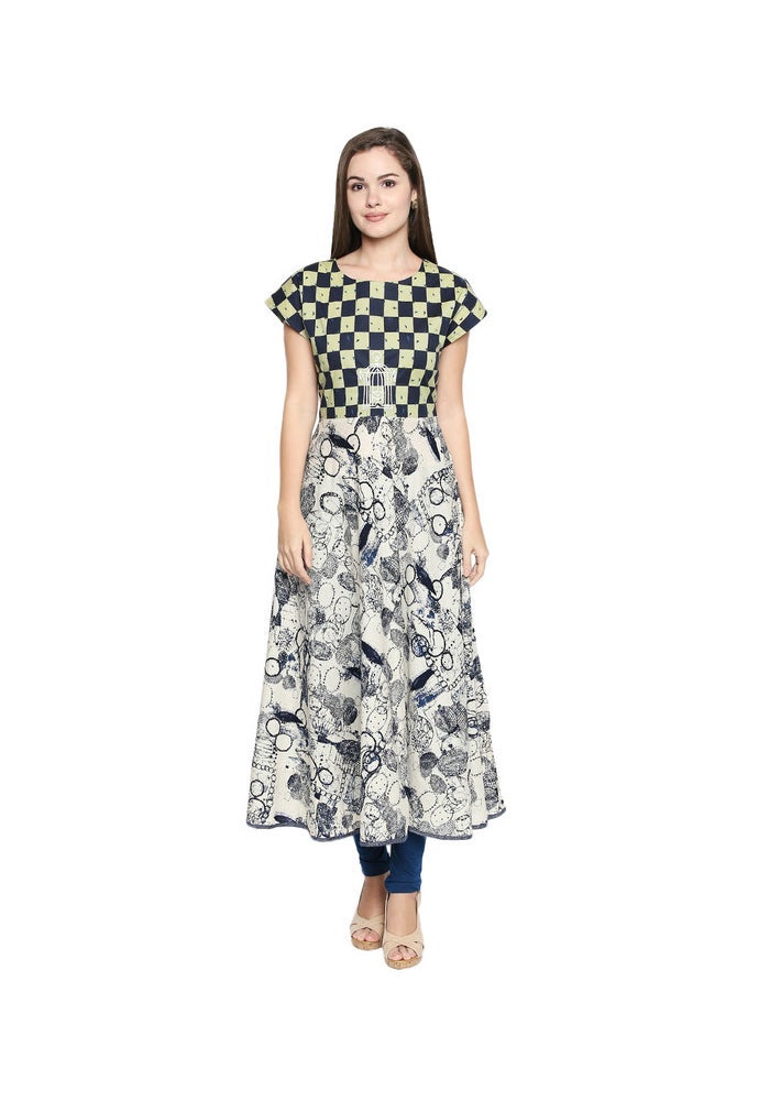 ARCHATTIRE كورتى قطن مصمم باللونين الأصفر والأزرق للنساء - Image 1