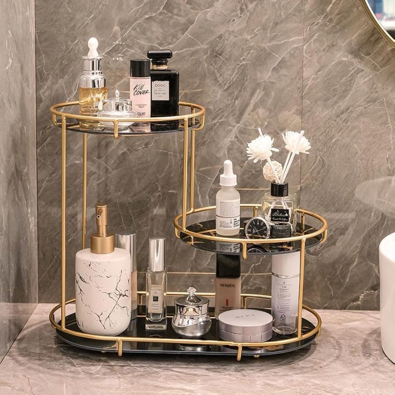 Antole Bathroom Organizer Countertop,Vanity Tray Shelf,Bathroom Organizer Makeup Organizer,Bathroom Organizers and Storage, Cosmetic Shelf for Perfume,Dresser,Toiletries (3Tier-Black Gold) - Image 1