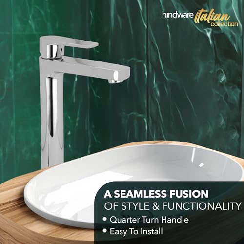 Hindware Italian Collection F360012CP Element Single Lever Hot and Cold Basin Mixer Tall, Brass with Chrome Finish - Image 5