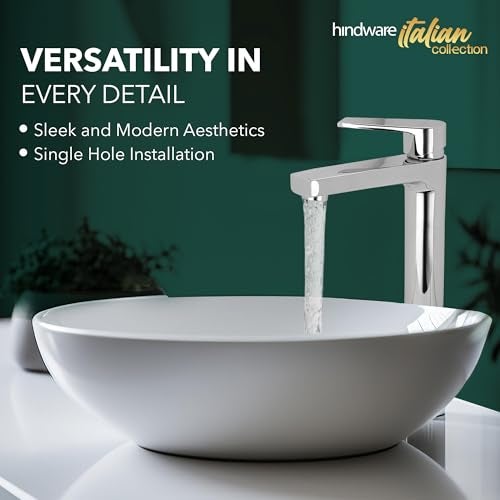 Hindware Italian Collection F360012CP Element Single Lever Hot and Cold Basin Mixer Tall, Brass with Chrome Finish - Image 4