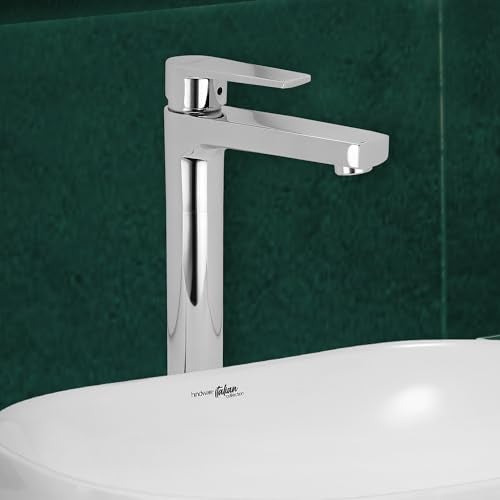 Hindware Italian Collection F360012CP Element Single Lever Hot and Cold Basin Mixer Tall, Brass with Chrome Finish - Image 1