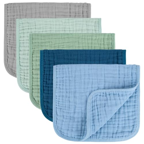 MIGIOL Baby Burp Cloth 100 Cotton Newborn Cotton Muslin Burp Cloth 10x20 inches Blue Green 5 Pieces - Image 1
