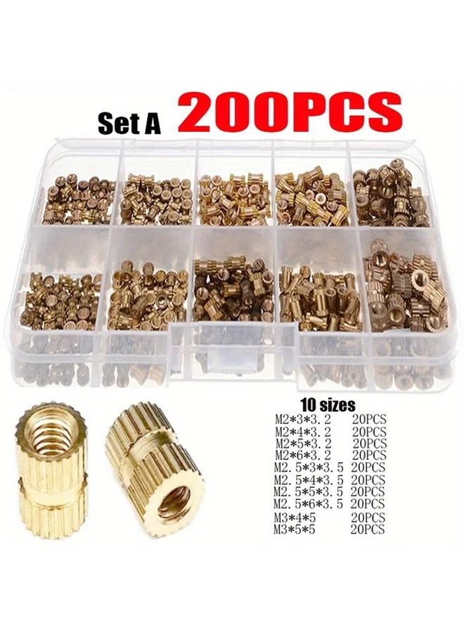200pcs M2 M2 5 M3 Brass Thread Insert Nut Kit Copper Color Fastener Double Pass Knurled - Image 2