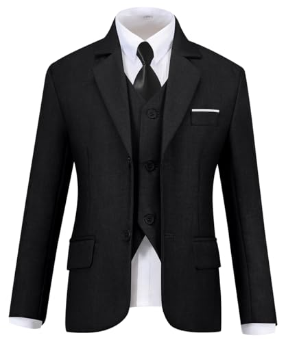 Visaccy Kids Suits for Boy Toddler Wedding Outfit Slim Fit Formal Wear Black Boys Suit Size 5 - Image 3