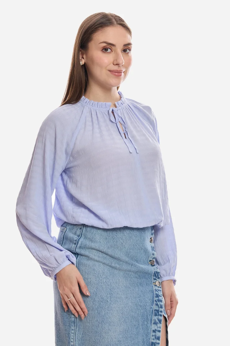Virgio  Solid Viscose Lavendor Top With Puff Sleeve for Women for Women | Best Price UAE
