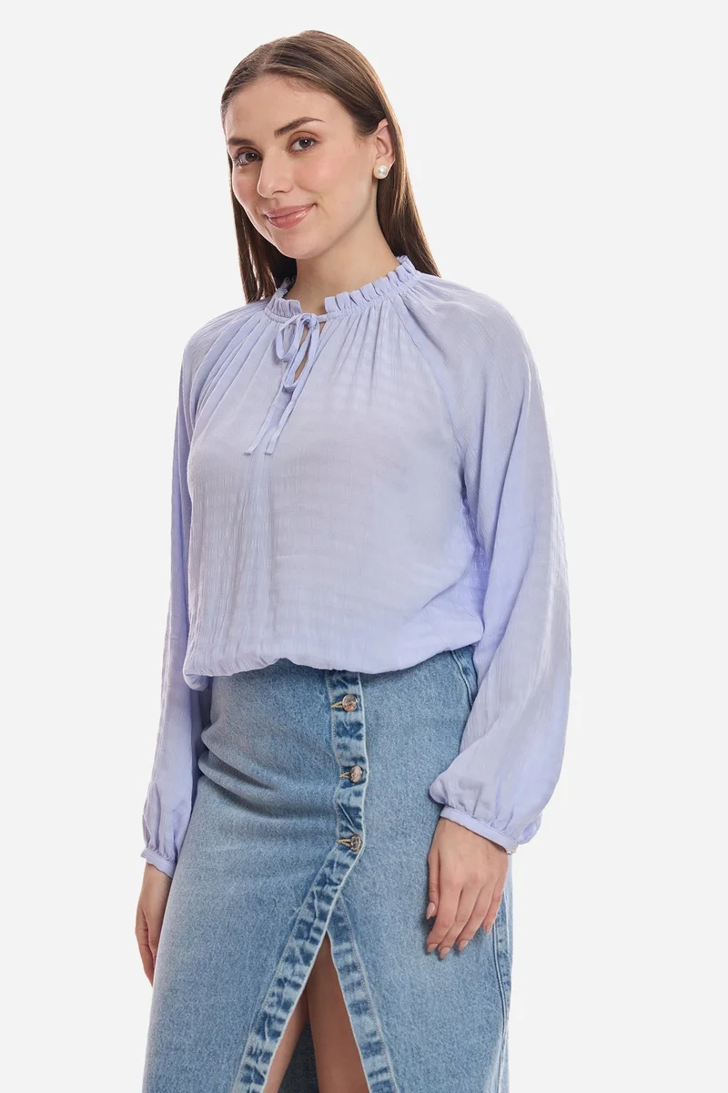 Virgio  Solid Viscose Lavendor Top With Puff Sleeve for Women for Women | Best Price UAE