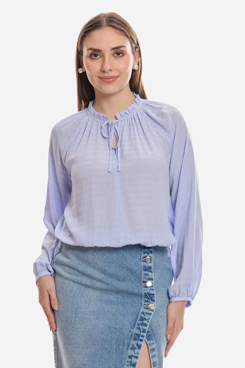 Virgio Solid Viscose Lavendor Top With Puff Sleeve for Women