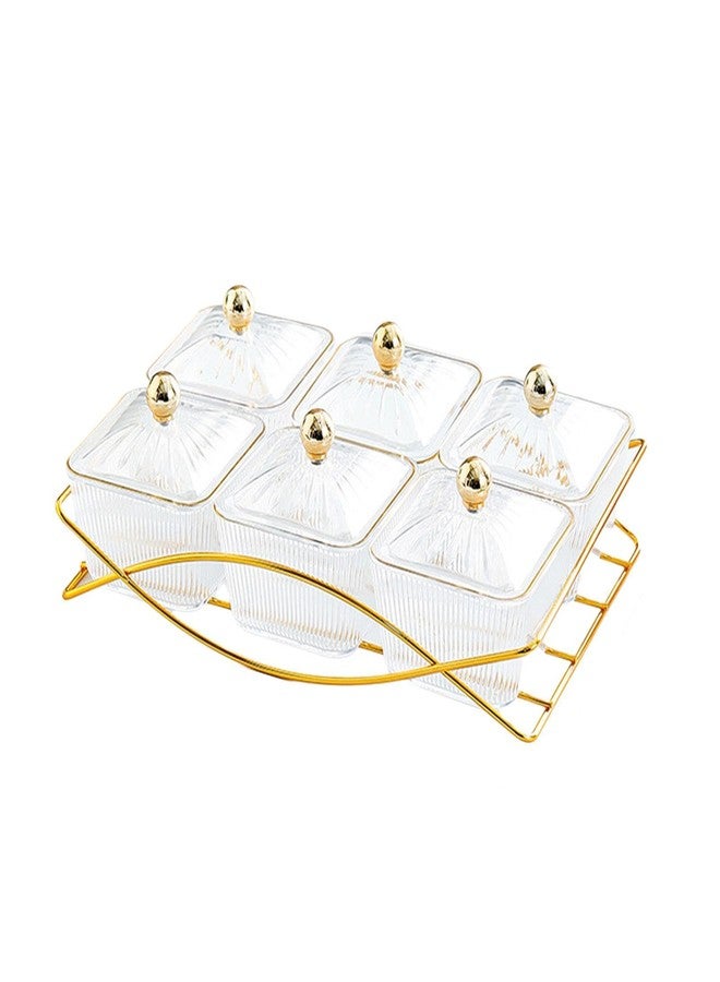 JISADER Dessert Dividing Plate Nordic Serving Platter with Lid Cookies Jar Nut and Candy Serving Tray Dried Fruit Tray for Kitchen, Clear - Image 1