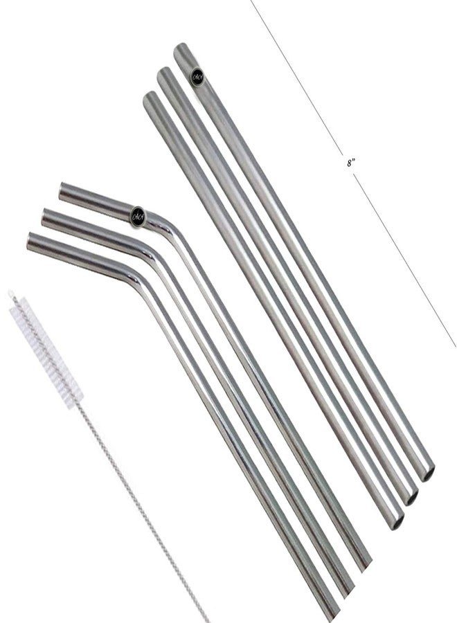 AIA India Drinking Stainless Steel Straws, Bar Accessories (3 Pcs Bent Straw + 3 Pcs Straight Straw) | Length 8.00 INCH | Set of 6 - Image 1