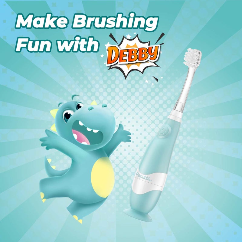 بابابليك Toddler Sonic Electric Toothbrush for Ages 1-3 Years, Baby Electric Toothbrush with Cute Dino Cover and Smart LED Timer, 4 Brush Heads (Debby) - Image 2