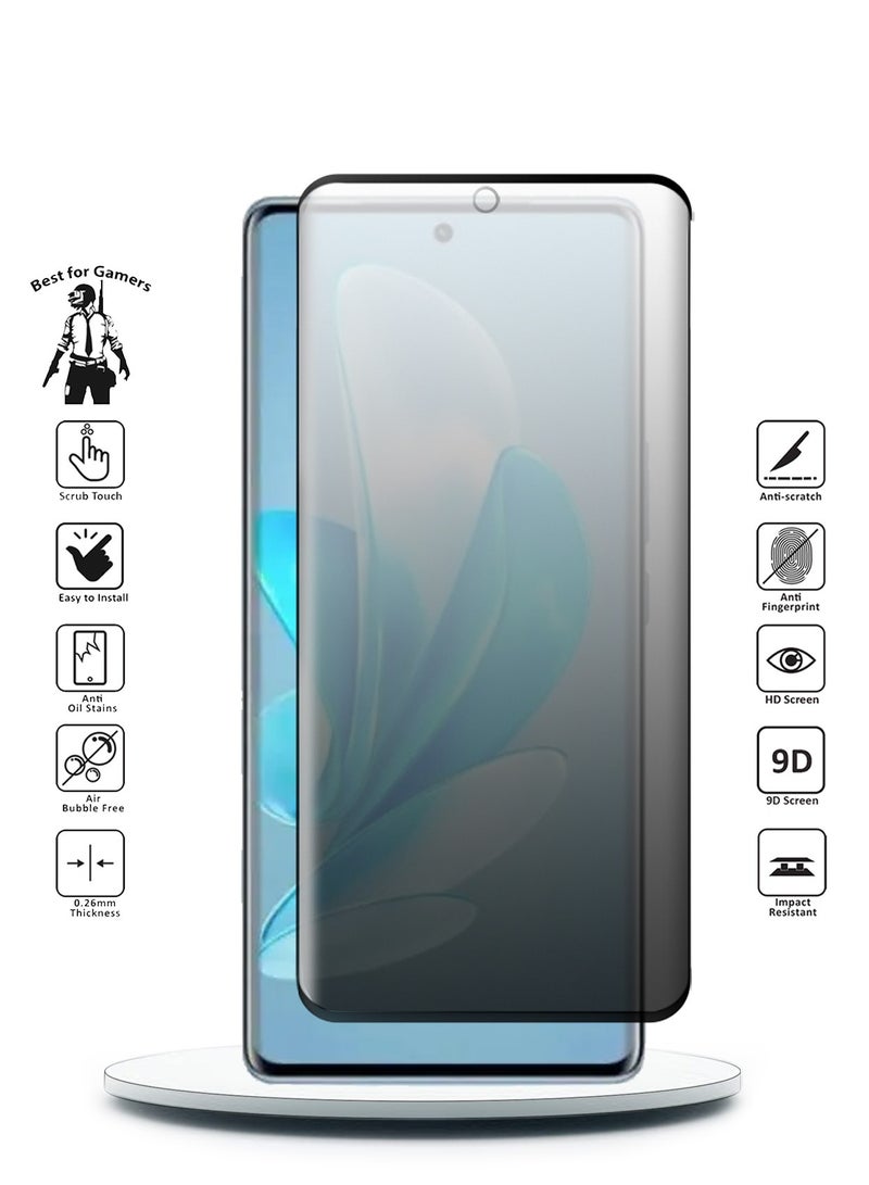 Wtech Vivo V29 5G 2023 Nano Ceramic Privacy Full Glue Full Cover Matte Flexible Screen Protector (MSCNMP) - Clear/Black - Image 2