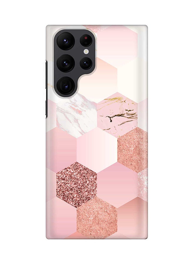 Stylizedd Case for Samsung Galaxy S22 Ultra 5G Snap Case Slim Snap Classic Series Shield Matte Finish Print - Marble Pink Honeycomb - Image 1