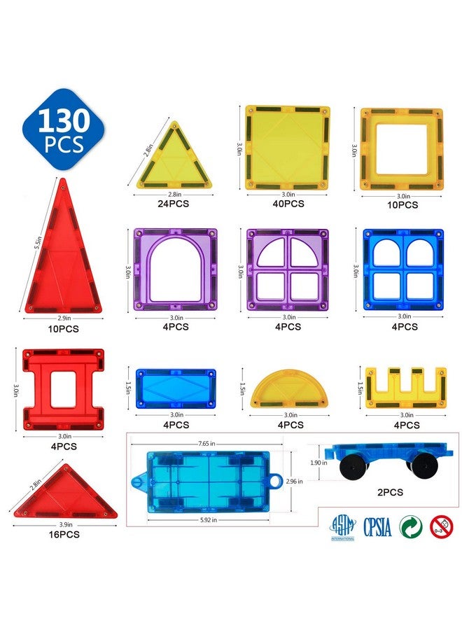 Magblock Magnetic Tiles Building Blocks 130 Pcs Magnet Tiles For Kids Ages 4-8 Magnetic Toys For Boys And Girls Ages 8-10 - Image 3