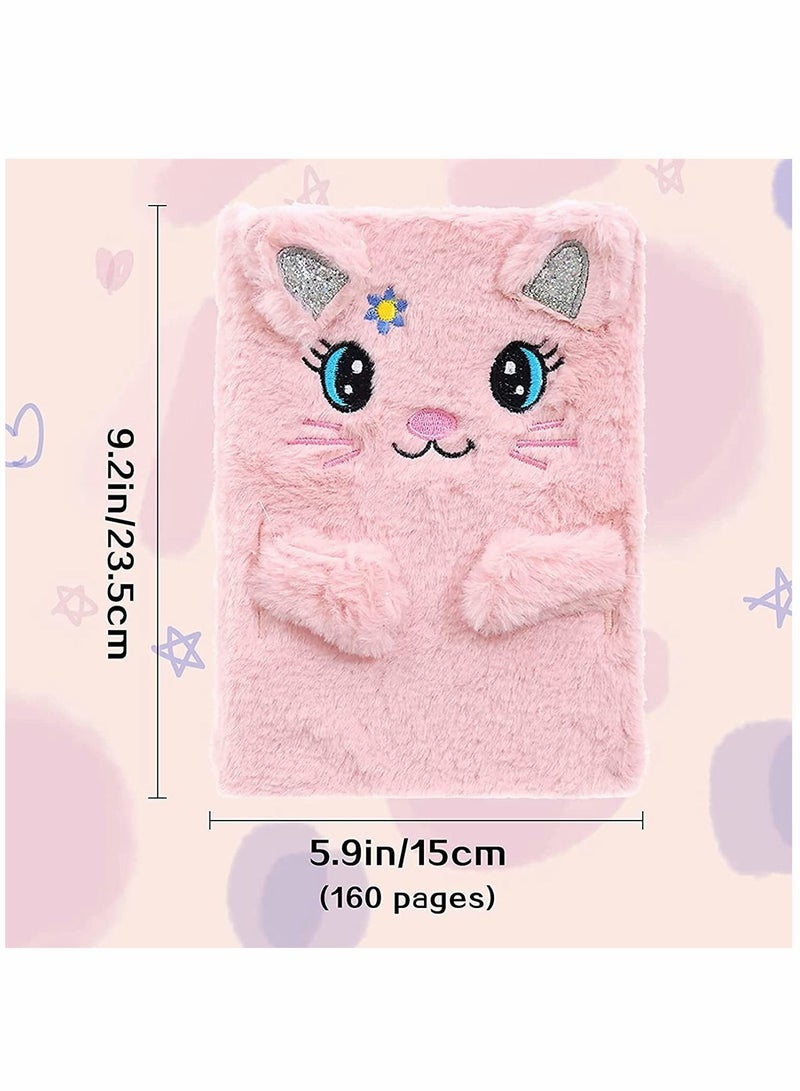 Y&D Plush Cat Diary Notebook, Cute Fluffy Pink Journal Set for Kids Girls Secret Diaries Writing and Drawing, Office Supplies,160 Pages - Image 5