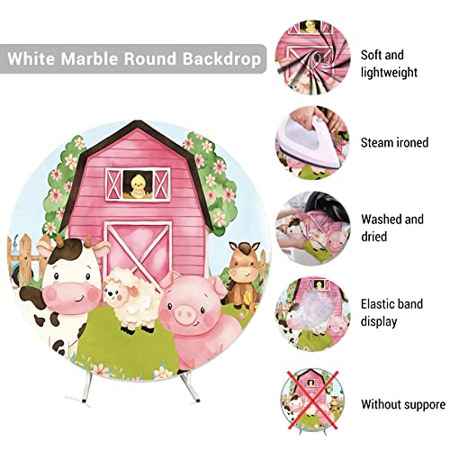 Eainb 7x7ft Round Farm Animals Theme Backdrop for Photography Farm Barn Animals Round Backdrop Cover for Kids Party Cartoon Farm Animals Birthday Party Photoshoot Polyester Photography Background - Image 5