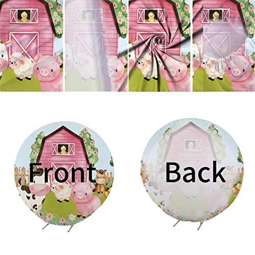 Eainb 7x7ft Round Farm Animals Theme Backdrop for Photography Farm Barn Animals Round Backdrop Cover for Kids Party Cartoon Farm Animals Birthday Party Photoshoot Polyester Photography Background - Image 4