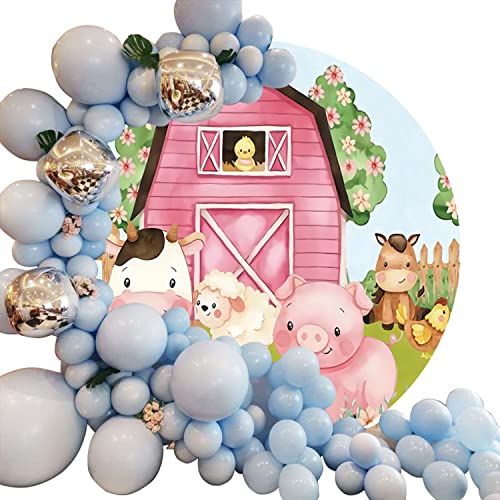 Eainb 7x7ft Round Farm Animals Theme Backdrop for Photography Farm Barn Animals Round Backdrop Cover for Kids Party Cartoon Farm Animals Birthday Party Photoshoot Polyester Photography Background - Image 2
