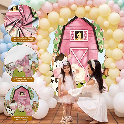 Eainb 7x7ft Round Farm Animals Theme Backdrop for Photography Farm Barn Animals Round Backdrop Cover for Kids Party Cartoon Farm Animals Birthday Party Photoshoot Polyester Photography Background - Image 3