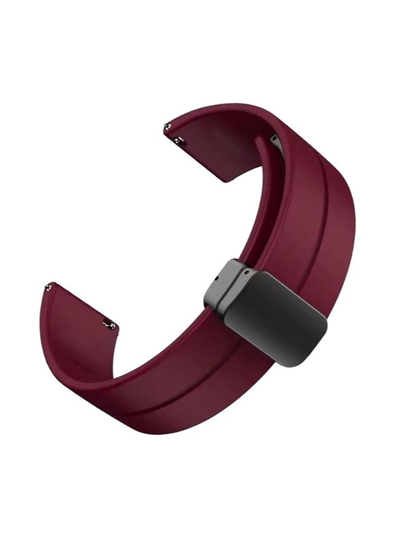 22mm Silicone Watch Band with Magnetic Clasp, Compatible with Xiaomi Redmi Watch 5 Active/Redmi Watch 5 Lite, 22mm Smartwatch (Band Only), Burgundy