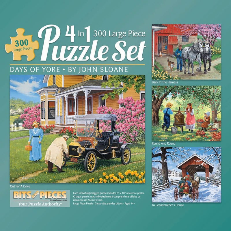 Bits and Pieces â€“ 4-in-1 Multi-Pack 300 Piece Jigsaw Puzzles for Adults â€“ Days of Yore by Artist John Sloane, Completed Puzzle Size: 16" x 20" - Image 1