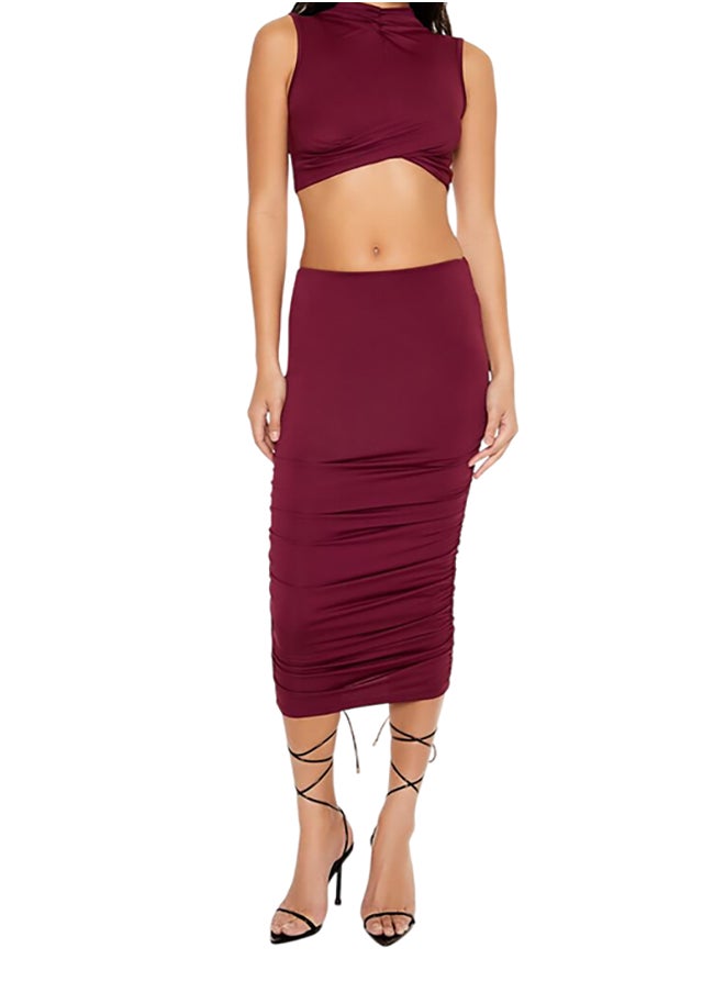 FOREVER 21 Ruched Crop Top & Midi Skirt Set  - Image 1