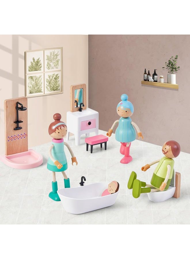 Giant bean 36pcs Wooden Dollhouse Furniture Set 5 Rooms, Wood & Plastic Pink Dollhouse Accessories Pretend Play Furniture Toy Christmas Birthday Gift Toy for Kids Boys Girls Toddler 3+ - Image 5