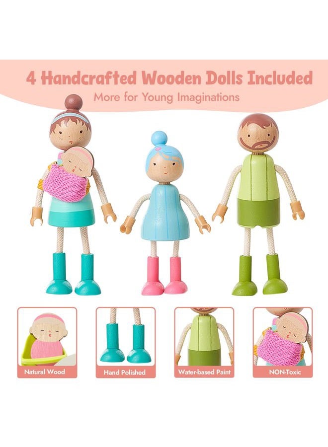 Giant bean 36pcs Wooden Dollhouse Furniture Set 5 Rooms, Wood & Plastic Pink Dollhouse Accessories Pretend Play Furniture Toy Christmas Birthday Gift Toy for Kids Boys Girls Toddler 3+ - Image 4