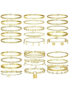 Anklets, Ankle Bracelets for Women Summer, Gold Anklets Layered Anklet Girls Adjustable Anklet Foot Jewelry for Beach Jewelry Gift 25 Pcs