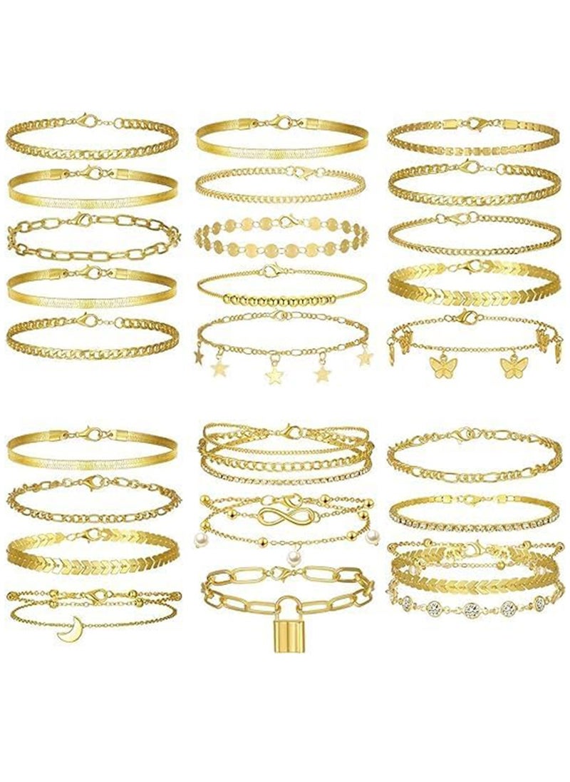 SYOSI - Anklets, Ankle Bracelets for Women Summer, Gold Anklets Layered Anklet Girls Adjustable Anklet Foot Jewelry for Beach Jewelry Gift 25 Pcs - Image 1