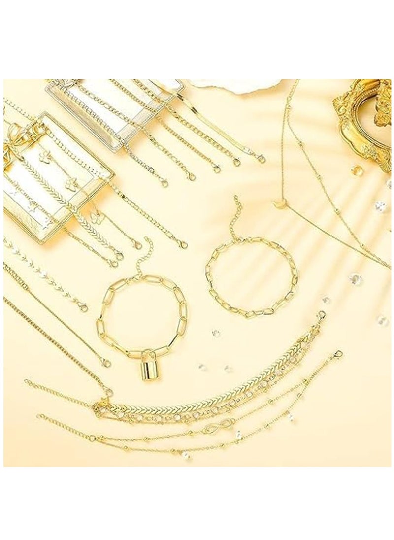SYOSI - Anklets, Ankle Bracelets for Women Summer, Gold Anklets Layered Anklet Girls Adjustable Anklet Foot Jewelry for Beach Jewelry Gift 25 Pcs - Image 1