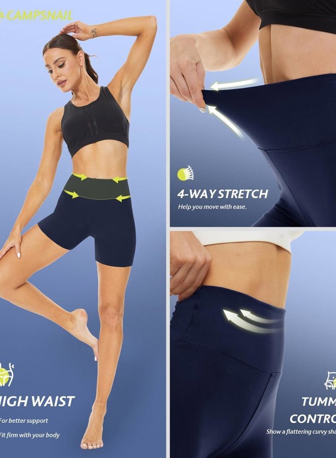 CAMPSNAIL Workout Biker Shorts Women - 3"/5"/8" High Waisted Tummy Control Spandex Booty Volleyball Shorts for Yoga Dance, 3#navy Blue, S-M - Image 3