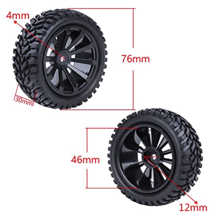 Hobbypark Outer Diameter 2.99 inch / 76mm Rubber RC Car Tires & Wheel Rims Foam Inserts 12mm Hex Hub (4-Pack) - Image 3