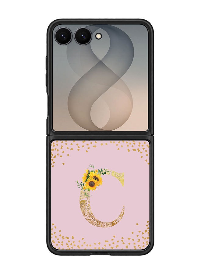 Stylizedd Rugged Case for Samsung Galaxy Z Flip8- Slim Fit Hybrid Rubber Cover Sunflower Monogram - C (Pink)