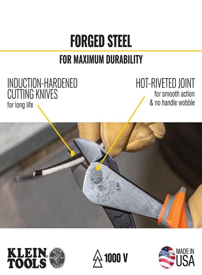 Klein Tools 2288RINS 1000V Insulated Diagonal Cutter Pliers, Made in USA, High Leverage Design, Induction Hardened Knives, 8-Inch - Image 4