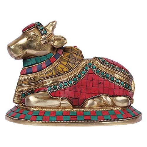 Kartique Brass Idol of Shiva Nandi for Home Mandir Decor in Multic Color Height 6 Inch - Image 1
