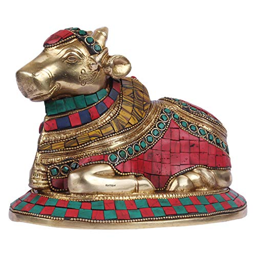 Kartique Brass Idol of Shiva Nandi for Home Mandir Decor in Multic Color Height 6 Inch - Image 3