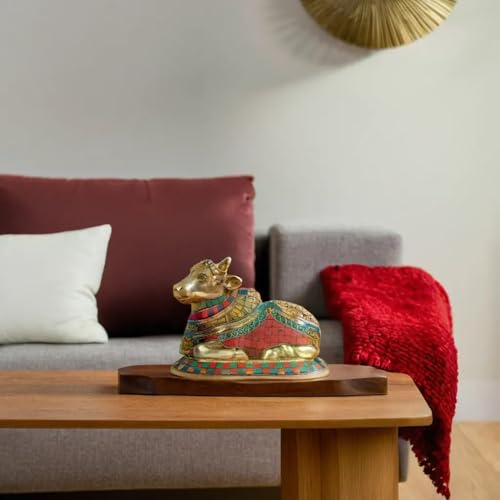 Kartique Brass Idol of Shiva Nandi for Home Mandir Decor in Multic Color Height 6 Inch - Image 2