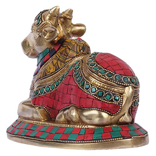 Kartique Brass Idol of Shiva Nandi for Home Mandir Decor in Multic Color Height 6 Inch - Image 4