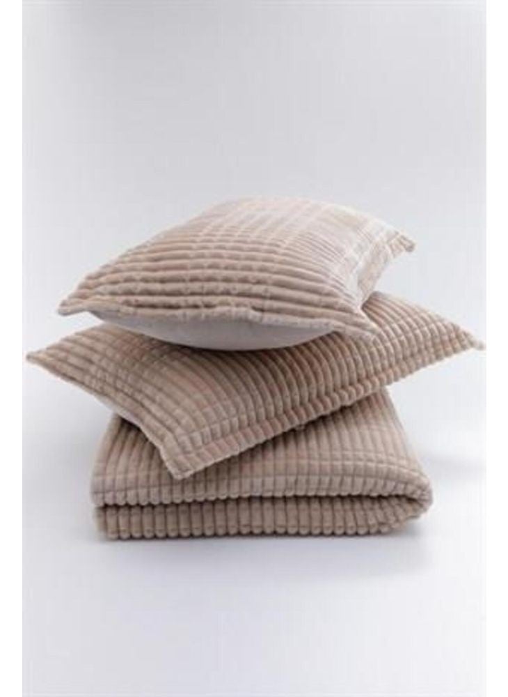 MERINOS - Modern Line 3 Piece Double Blanket Set Mocha - Image 1