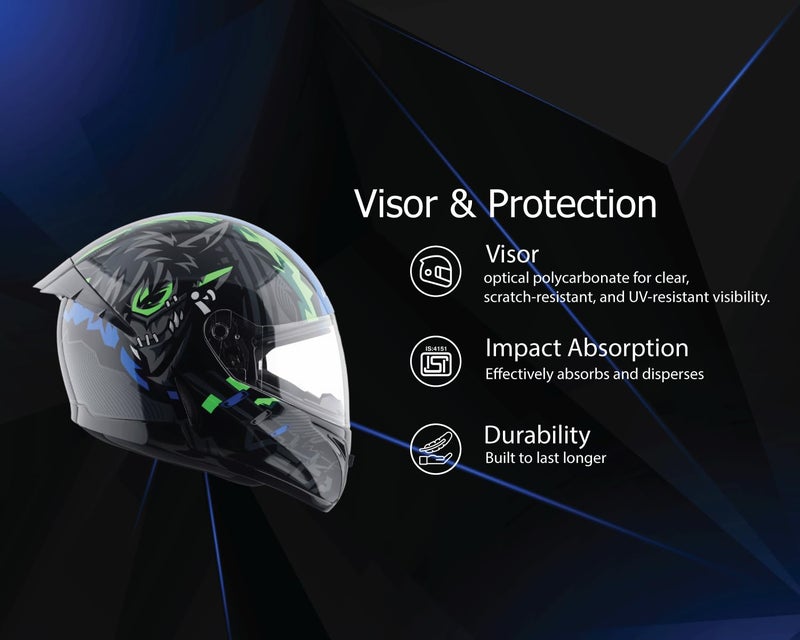 Vega Voyager Killer Full Face Riding Helmet with Lightweight Shell, Comfortable Liner, Shock Absorbing Interior, Ventilated Design, Aerodynamic Build, and Modern Black Blue Styling Black Blue-M - Image 4