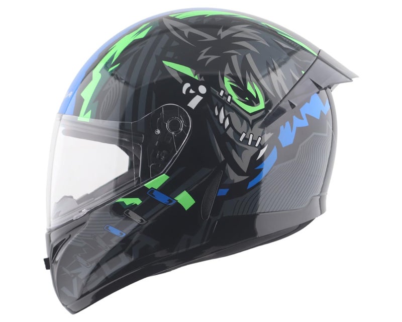 Vega Voyager Killer Full Face Riding Helmet with Lightweight Shell, Comfortable Liner, Shock Absorbing Interior, Ventilated Design, Aerodynamic Build, and Modern Black Blue Styling Black Blue-M - Image 1